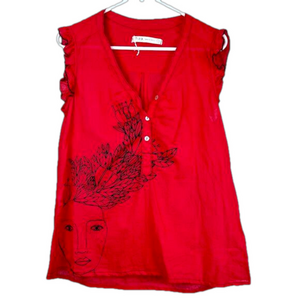 Tiza Women’s Red Floral Sleeveless V-Neck blouse Size S